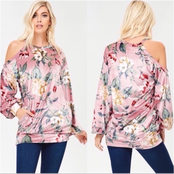 Tops - Blush Floral Velvet Tunic Tops - Blush Floral Velvet Tunic
